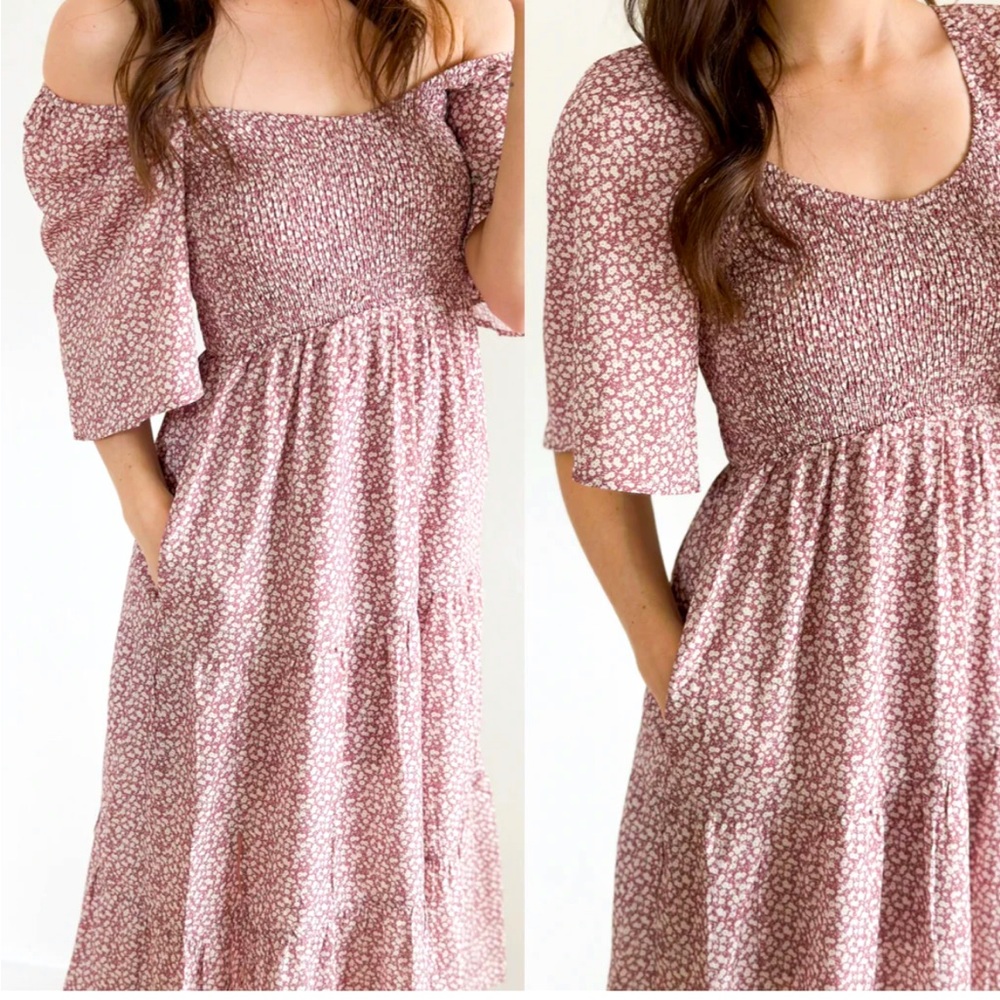 Wishlist Ditsy Floral Fit and Flare with Flutter Sleeves